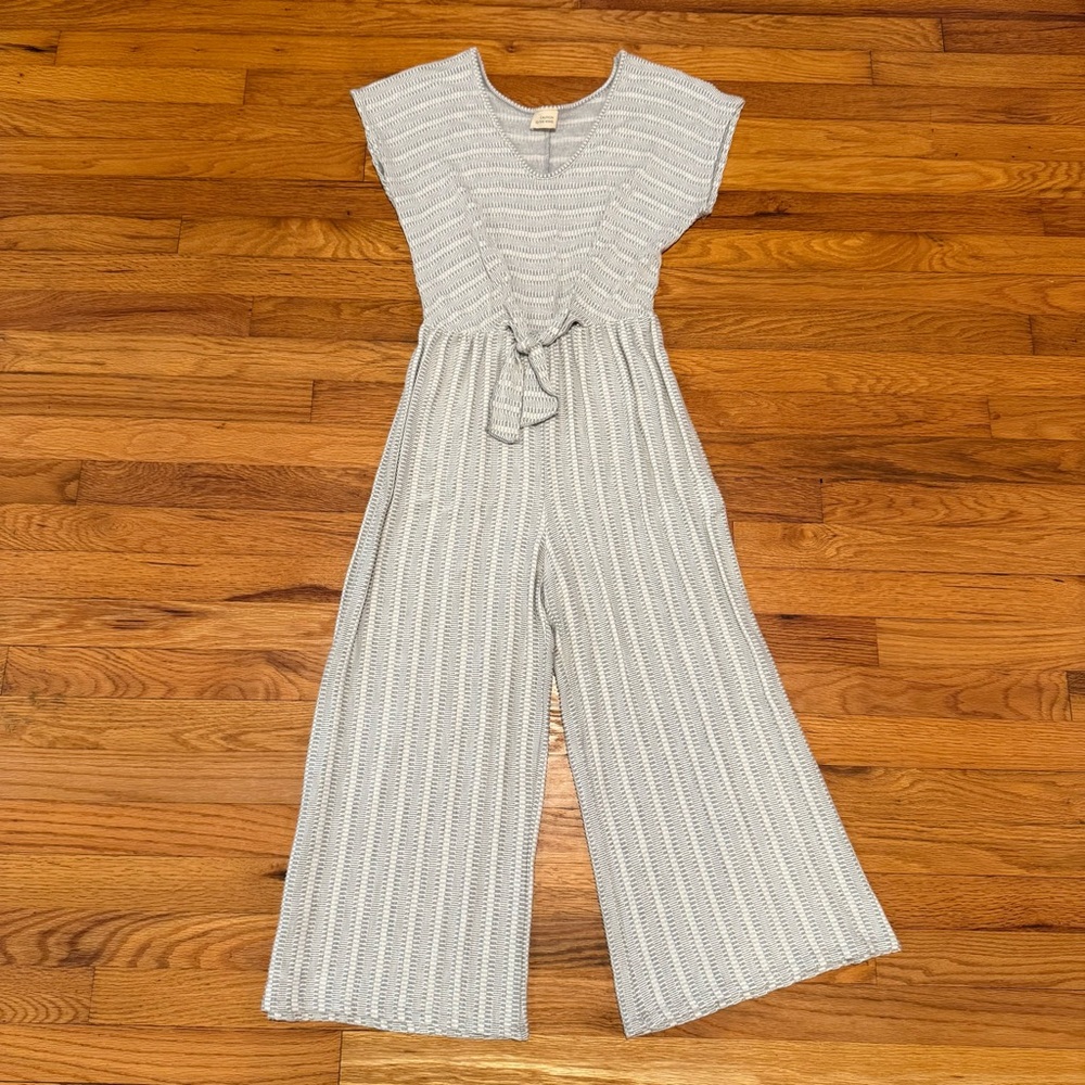Caution To The Wind Striped Gray Jersey Knit Jumpsuit M